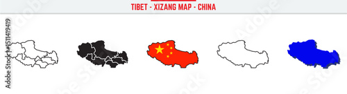 Tibet - Xizang, Province Map Outline with China Inset – 3D Tibet - Xizang Map Outline and Filled Vector Design