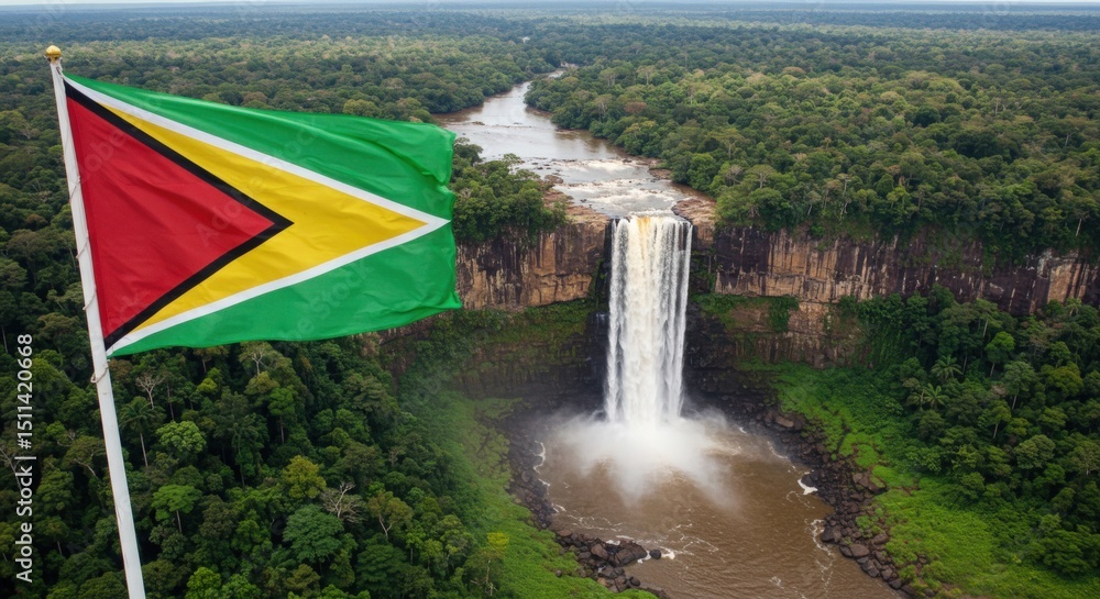 custom made wallpaper toronto digitalWaving Guyanese Golden Arrowhead Flag Before the Breathtaking Power of Kaieteur Falls