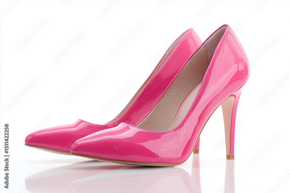 Pair of stylish pink women's high-heel shoes with a sleek design, isolated on a clean white background, fashionable and elegant display Pair of stylish pink women's high-heel shoes with a sleek design, isolated on a clean white background, fashionable and elegant display