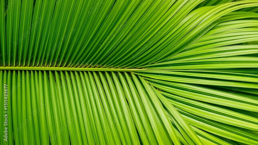 Fototapeta premium AI Generated Background of Overlapping Green Palm Leaves, Natural Tropical Jungle Foliage Texture Viewed from Top for Seamless Design and Nature-Inspired Art