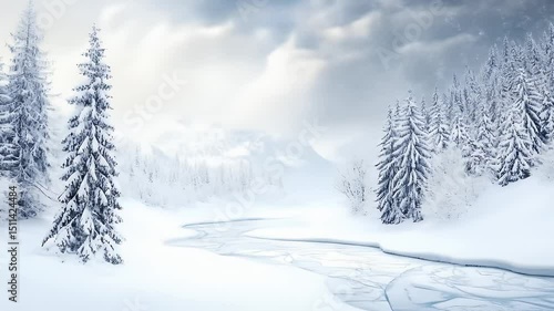Wallpaper Mural Winter Landscape Scene with Snow Covered Forest and Mountains under Cloudy Sky Torontodigital.ca