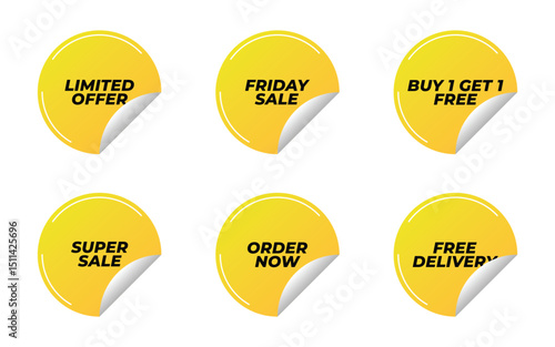 Limited offer, Friday sale, Buy 1 get 1 free, Super sale, Order now, Free delivery stickers design, Vector