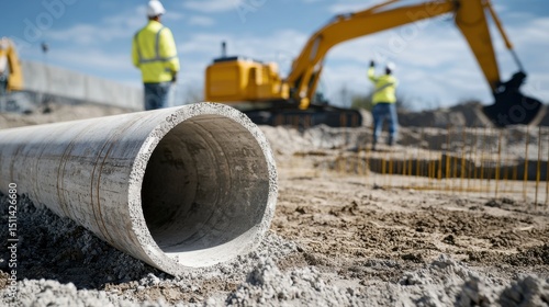 Wallpaper Mural Construction Site with Heavy Machinery and Pipe Installation Process Torontodigital.ca