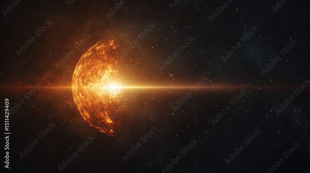 Fototapeta premium Fiery Celestial Explosion: A Burning Planet's Dramatic Demise in the Vastness of Space