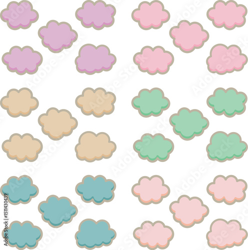Cute clouds pop decoration material. Fluffy, soft, moist, Harajuku style. Japonism. / かわいい雲のポップな装飾素材 ふわふわ やわらかい しっとり 原宿系 ジャポニズム