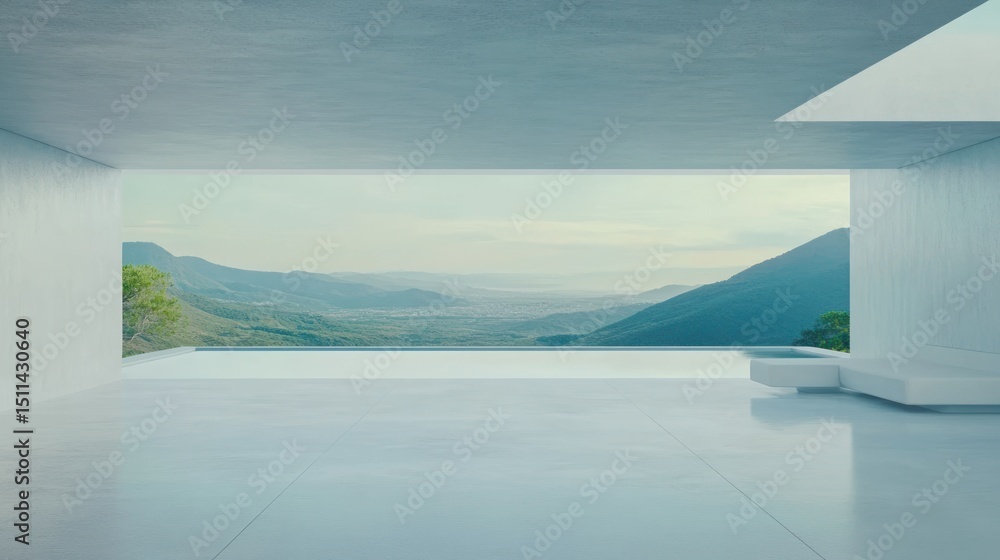 Fototapeta premium Modern Minimalist House with Panoramic Mountain View