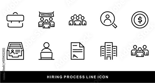 Hiring Process Line Icons. Recruitment, Job Application, Interview, Candidate Selection Vector Set