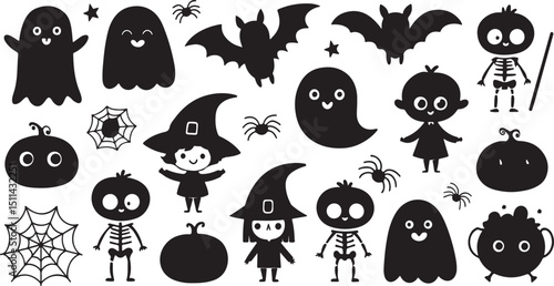 Spooky Halloween Set: A curated collection of haunting silhouettes, bringing the spirit of Halloween to life with spooky charms and wicked allure.