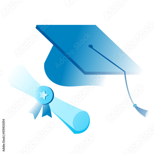 Higher education: graduation cap and diploma scroll