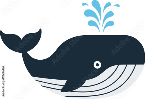 A playful whale breaching the surface with water splashes in minimal vector art. EPS 10