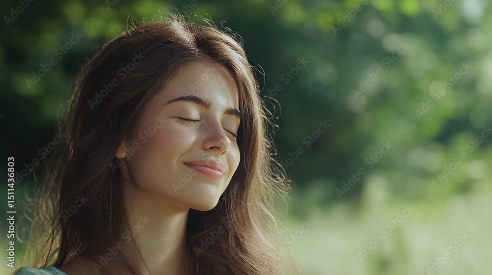 Fototapeta premium Peaceful Serenity: A Woman Finds Tranquility in Nature's Embrace