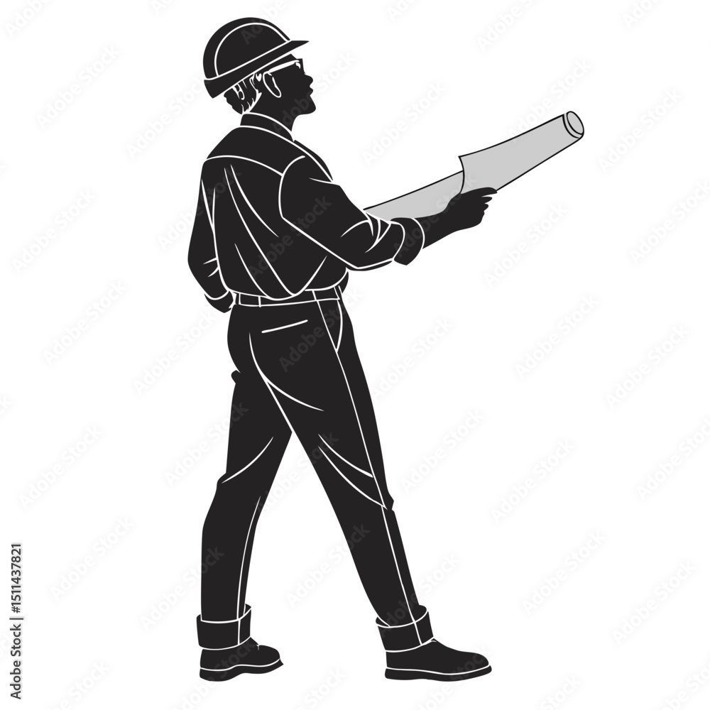 Architect Silhouette Holding Blueprint Architect Silhouette Holding Blueprint