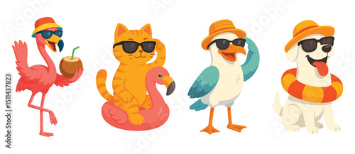 cute animal design set, summer style, cute summer animals