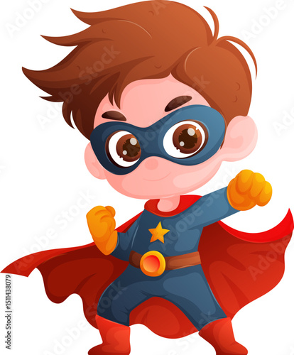 Cute Superhero Boy Cartoon Character Ready to Save the World, Illustration.