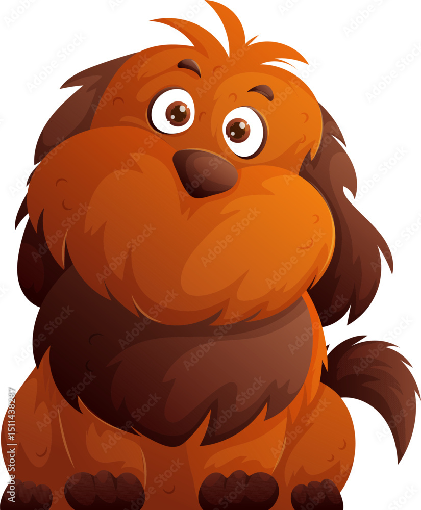 Obraz premium Cartoon Brown Dog Illustration with Big Eyes and Furry Appearance, Sitting Down
