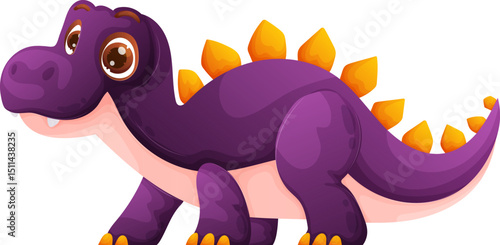 Cute Cartoon Purple Stegosaurus with Yellow Plates. Adorable Dinosaur Illustration.