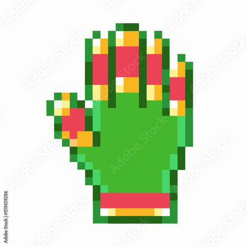 pixelated green glove, colorful retro video game symbol nostalgic digital art, playful vintage design