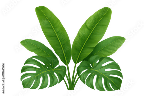 Tropical green leaves creating vivid botanical pattern, highlighting intricate natural textures and lush jungle-inspired design element