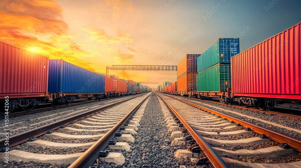 Fototapeta premium Enhancing intermodal transportation logistics with containers a comprehensive study in global supply chain management