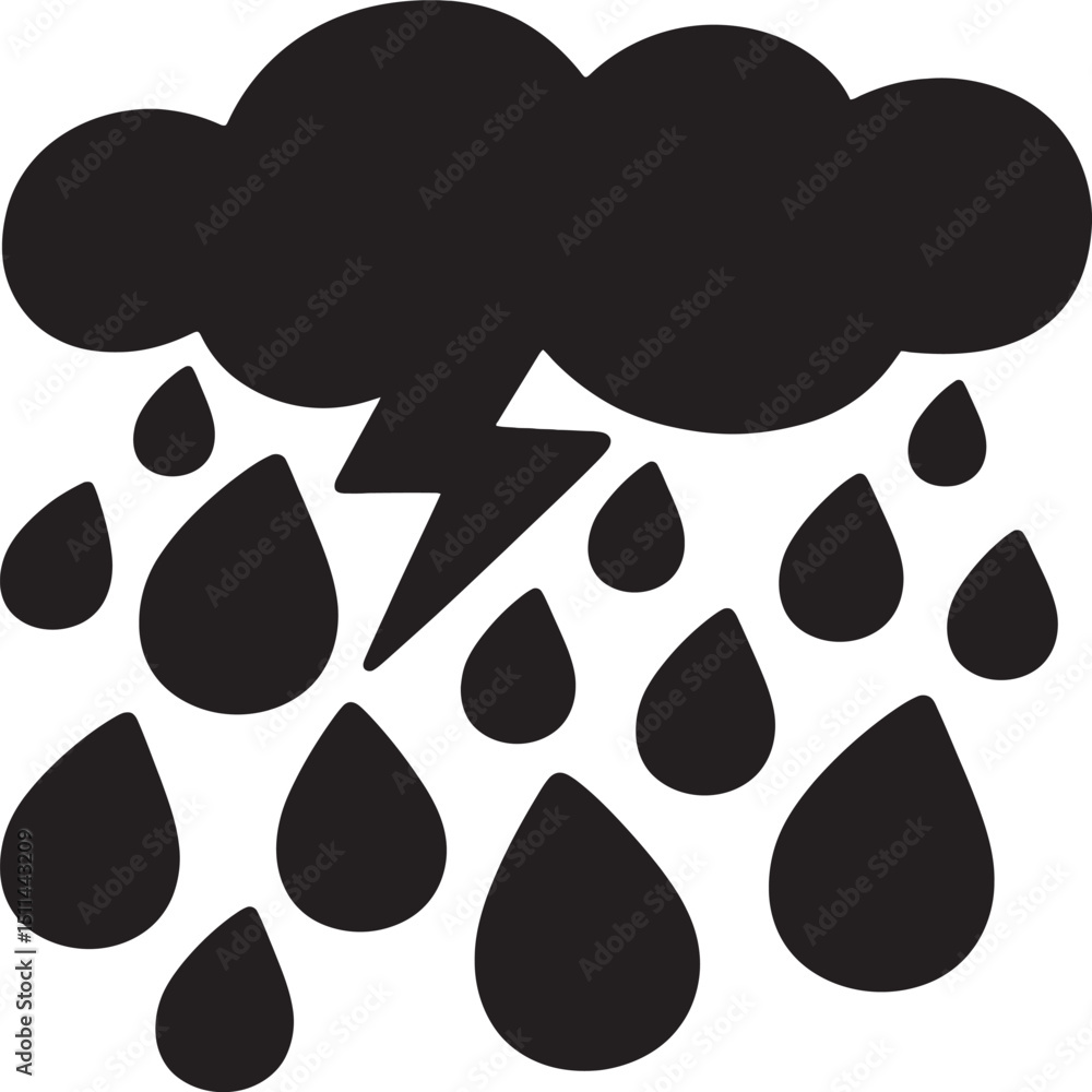 Fototapeta premium A silhouette image shows a cloud releasing rain into a puddle below, capturing a simple yet poetic weather-themed scene.