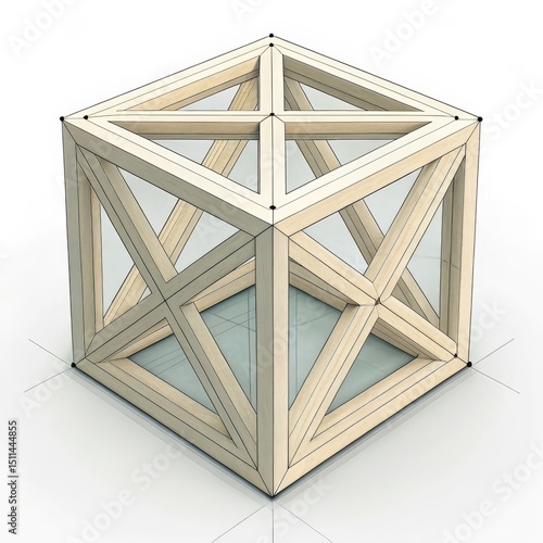 3D Rendered Wooden Cube Geo...
