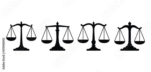 Four Black Silhouette Scales of Justice Icons