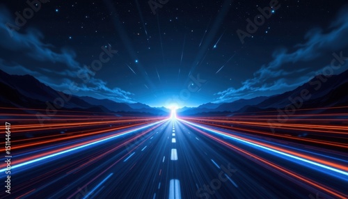 Dynamic night drive futuristic road digital art nighttime perspective light trails for immersive experience