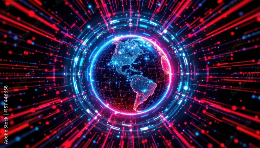 Obraz premium Digital transformation event showcasing global connectivity in a futuristic virtual environment