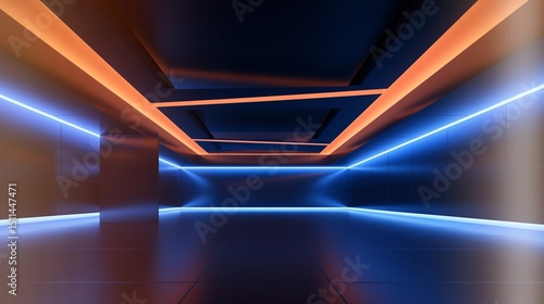 A highly realistic dark room with soft ambient LED light illumination, casting a moody and futuristic atmosphere. 
