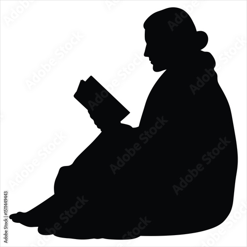 Black silhouette vector of a person sitting or curled up in a cozy position, possibly wrapped in a blanket, holding a warm mug or book