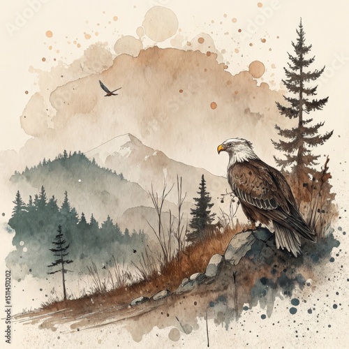 Watercolor Landscape Bald E...