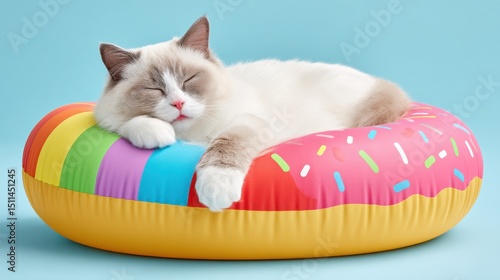 Cat Nap: Ragdoll Kitten Dreaming on Donut Bed