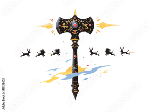 Vking hammer thor amulet with runes Isolated on white background. Hand drawn design element for poster
