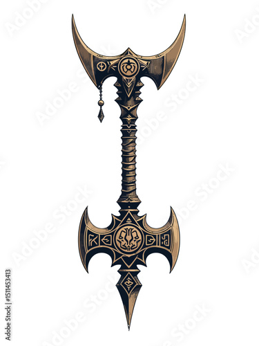 Vking hammer thor amulet with runes Isolated on white background. Hand drawn design element for poster