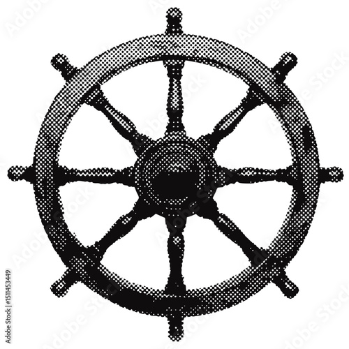 Pirate ship wheel halftone grunge vector design element
