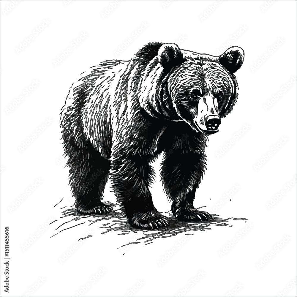 Fototapeta premium Realistic Grizzly Bear Drawing Detailed Pencil Sketch Ar