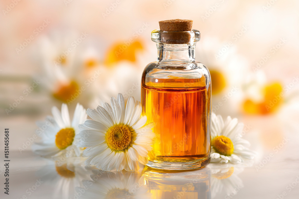 Chamomile essential oil with daisies. Chamomile essential oil with daisies.
