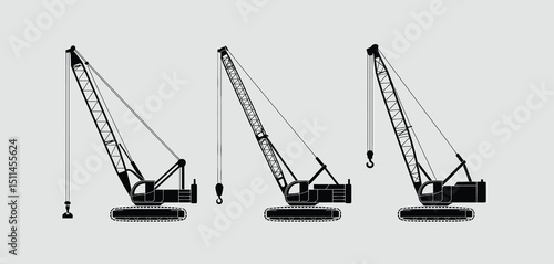 Three Crawler Crane Silhouettes Construction Equipment Illustration