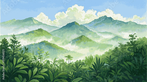 Canopy gauze cloud forest isolated watercolor vector illustration svg