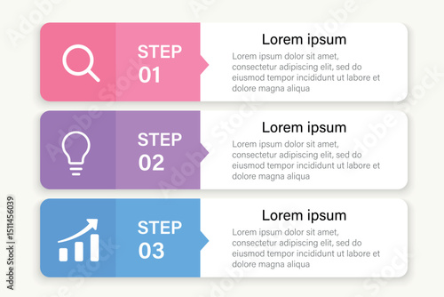 Three step infographic banner with gradient background and icons