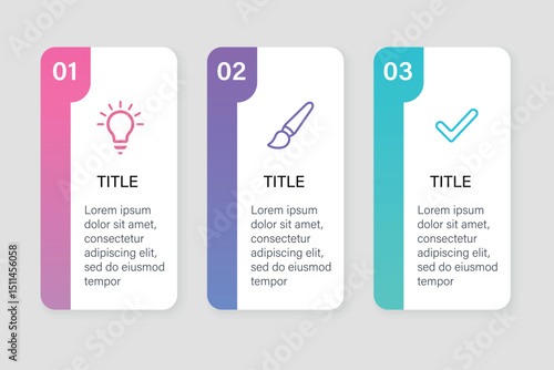 Three modern numbered infographic cards with icons