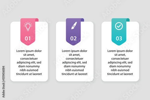 Step-by-step infographic cards with flat icons and text