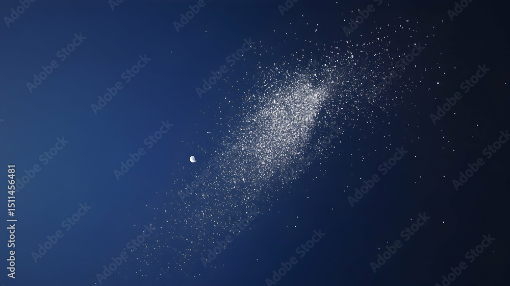 Fototapeta premium Deep blue twilight sky with a silver moon and scattered diamond dust stars