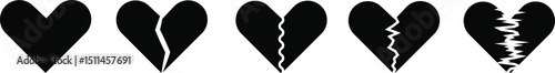Heartbreak icon set. Broken heart or divorce vector collection isolated on transparent background. Outline drawing broken red hearts line clipart breakup symbol for apps and websites