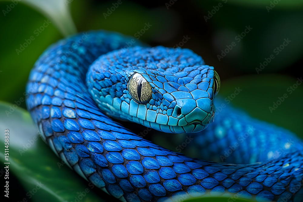 Fototapeta premium Close-up view of a vibrant blue snake.