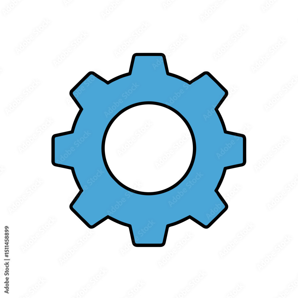 Blue gear icon with circular center in flat design Blue gear icon with circular center in flat design