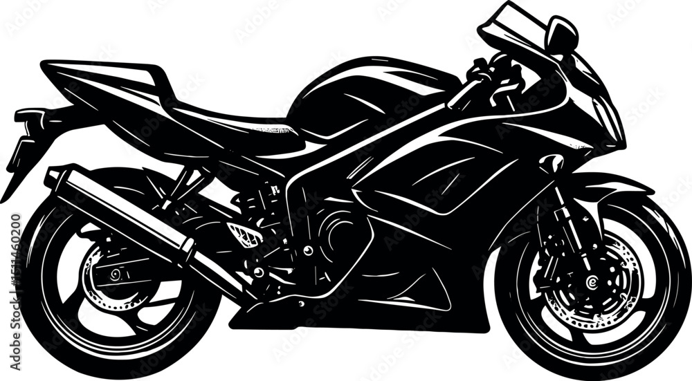 Fototapeta premium Sportbike vector black silhouette print design