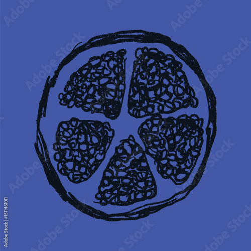 Doodle elements of fruit and vegetable, specifically a Pomegranate