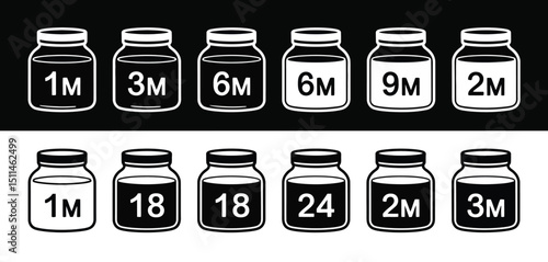 Set of Jars with Month Labels for Baby Food or Medicine
