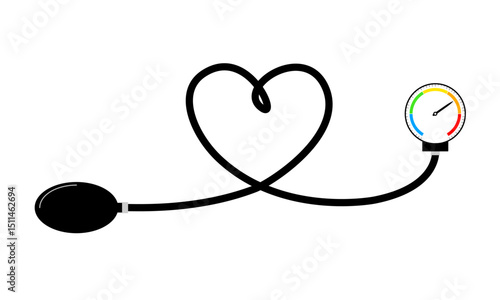 Five scale of hypertension gauge with black heart shape line. Vector Medical Illustration.